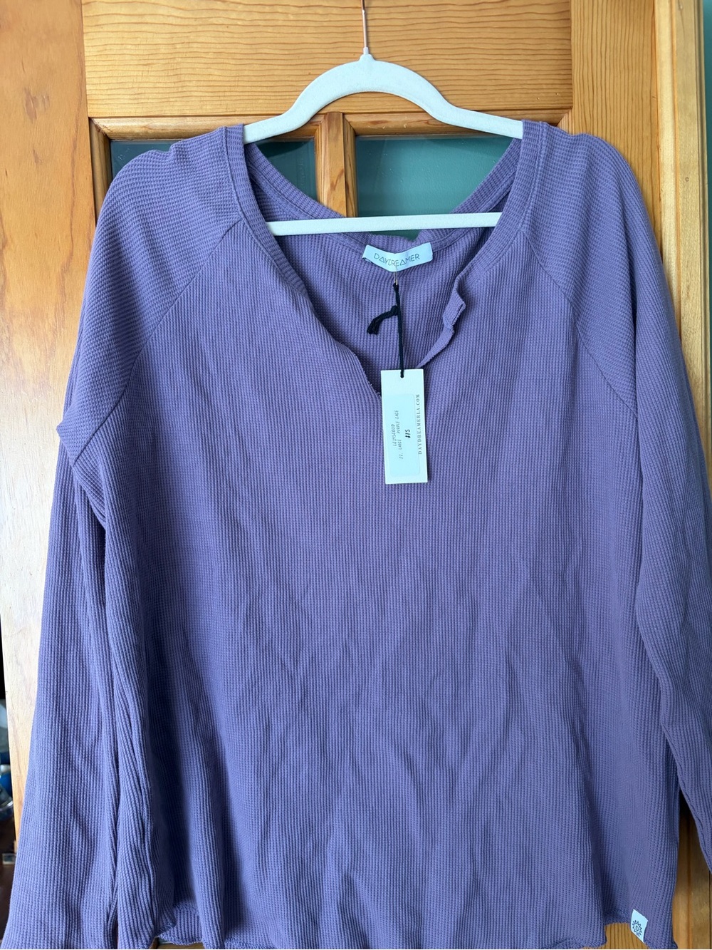 Daydreamer Purple Sage Waffle Knit Long Sleeve Top L NWT Made in USA